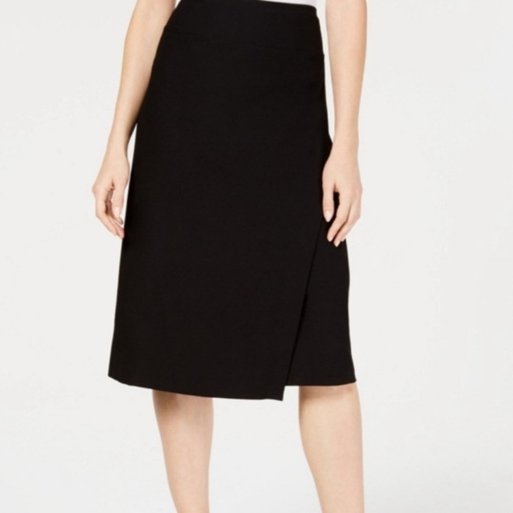 Eileen Fisher Size Small Black Washable Crepe Stretch Faux Wrap Pencil Skirt - Picture 1 of 10